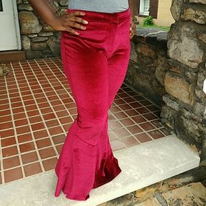 Torn by Ronny Kobo: Cranberry velvet bell bottoms